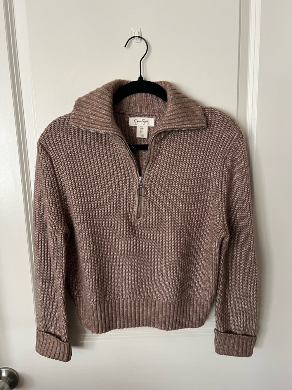 Jessica Simpson Ribbed Half-Zip Sweater in Mauve